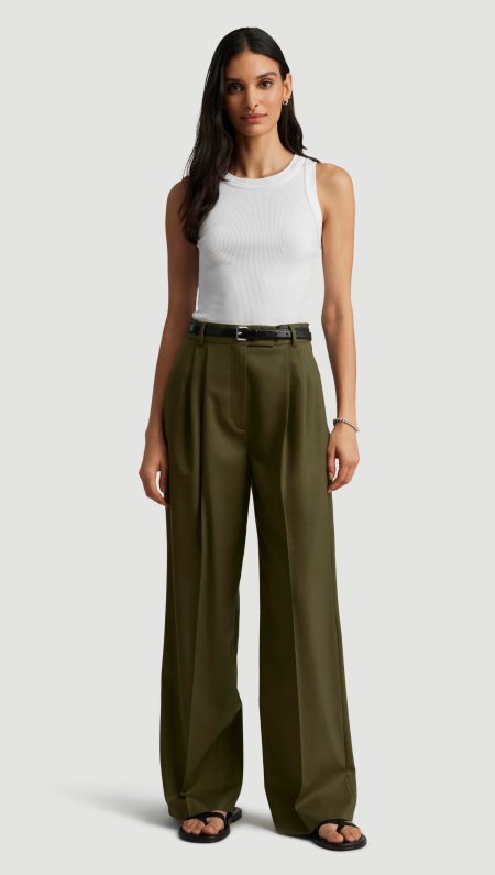 Pleated Trouser in Seasonless Wool | Pine Needle