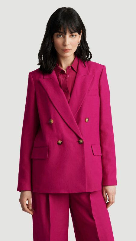 Peak Lapel Blazer in Viscose Linen Twill | Fuchsia